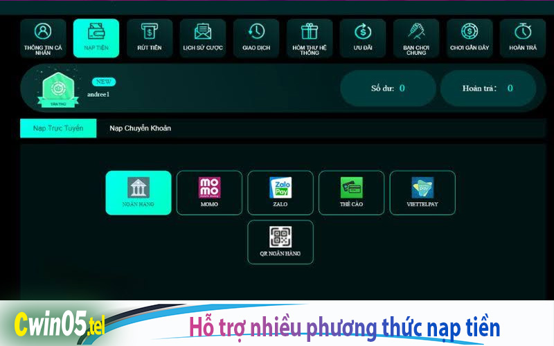 Cách nạp tiền Cwin